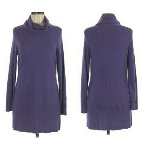 Adrienne Vittadini Knit Cowl Neck Tunic Mini Sweater Dress Purple‎ Non Itch Sz M - Picture 2 of 12